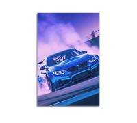 WTD Mantiburi Impression sur toile décorative Motif voiture de sport allemande F82 M4 Course de course Bleu fumé Bleu 40 x 60 cm