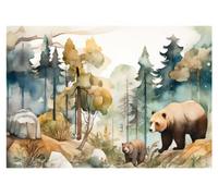 WTD Mantiburi Papier peint photo pour chambre d'enfant Motif animaux de la forêt et ours pastel avec colle incluse 312 x 219 cm