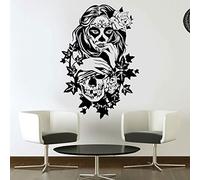 WTD Mantiburi Sticker mural en vinyle pour fenêtre Motif tête de mort et fille Motif tête de mort Noir 42 x 61 cm