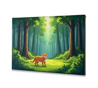 WTD Toile décorative pour salle de bain Motif chat orange explorant un chemin de forêt luxuriant et ensoleillé, style shabby chic 40 x 60 cm