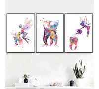 WTEVMAIY Art Dentaire FéE Des Dents Toile tableau Peinture Aquarelle Affiche Et HygiéNiste Dentaire Murale Art Tableaux Pour La Decoration IntéRieure Sans Cadre 40×50cm×3 PièCes