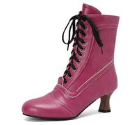 Wtharosa Bottes À Lacets pour Femmes À La Mode Bottines Courtes Victoriennes Vintage avec Talon Kitten Et Fermeture Éclair Latérale pour Porter Tous Les Jours en Automne Et Hiver,Rose,49 EU