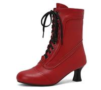 Wtharosa Bottes À Lacets pour Femmes À La Mode Bottines Courtes Victoriennes Vintage avec Talon Kitten Et Fermeture Éclair Latérale pour Porter Tous Les Jours en Automne Et Hiver,Rouge,49 EU