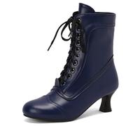 Wtharosa Bottes À Lacets pour Femmes À La Mode Bottines Courtes Victoriennes Vintage avec Talon Kitten Et Fermeture Éclair Latérale pour Porter Tous Les Jours en Automne Et Hiver,Bleu,49 EU
