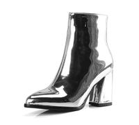 Wtharosa Bottes Cheville Effet Chrome Talon Bloc Zip Cote pour Defiles Mode Seances Photo,Argent,37 EU