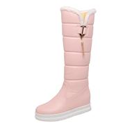 Wtharosa Bottes Detail Boucle Genou Haut Hiver Matelasse Double Fausse Fourrure Semelle Plateforme avec Tasse pour Voyage Ski,Rose,42 EU