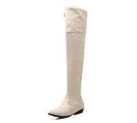 Wtharosa Bottes en Cuir Femme Au Dessus du Genou Hiver Décontracté Mode Talon Bloc Fermeture Éclair Latérale Bottes Hautes pour Soirée Fête Tenue Rue,Beige,34 EU