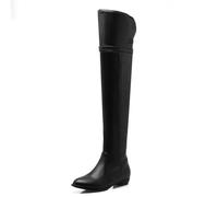 Wtharosa Bottes en Cuir Femme Au Dessus du Genou Hiver Décontracté Mode Talon Bloc Fermeture Éclair Latérale Bottes Hautes pour Soirée Fête Tenue Rue,Noir,43 EU