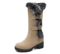 Wtharosa Bottes Hautes À Plateforme en Daim avec Bordure en Fausse Fourrure Talon Bloc Zip Latéral Mode Hiver pour Temps Froid Activités Extérieures Et Usage Quotidien,Beige,42 EU