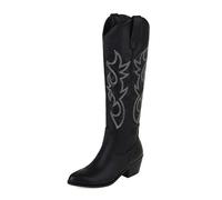 Wtharosa Bottes Hautes Western Détails Brodés Talon Large Bout Pointu pour Style Automne Mode Quotidien Décontracté Équitation Plein Air Événement Fête,Noir,43 EU