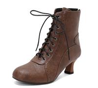 Wtharosa Bottines Mode Femme Bottines Courtes À Lacets À Talon Bloc Moyen pour Voyage d'automne Et Streetwear Quotidien Chaussures en Faux Cuir Doublées Polaire,café,37 EU
