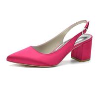 Wtharosa Chaussures De Bureau Bout Pointu Talon Bloc Femme Slingback Escarpins Confortables Talons Habillés Élégants Professionnels Style Slip on Design,Rose Red,37 EU