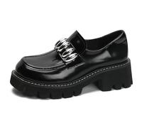 Wtharosa Chaussures de Bureau pour Femmes Chaîne Métallique Plateforme Semelle Crantée Oxfords d'uniforme et Talons Habillés pour Le Trajet Quotidien,Noir,38 EU