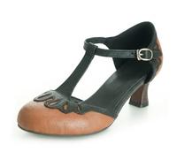 Wtharosa Chaussures Habillées Talon Kinet Largeur Confortable Vintage Bride en T Bout Rond Deux Tons Escarpins Talons Bas Confortables pour Travail Debout et Grandes Pointures,Yellowish,37 EU