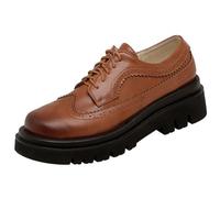 Wtharosa Chaussures Oxford Plates à Lacets pour Femmes Inspirées du Style Britannique Bout Rond Talon Moyen épais pour Travail école et Sorties décontractées PU,Marron,43 EU