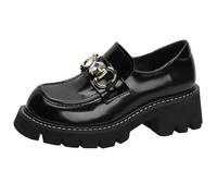 Wtharosa Mocassins à la Mode Chaîne en Cristal de Luxe Escarpins Style Français et Talons Épais pour Invitée de Mariage Effet Jambes Affinées,Noir,40 EU