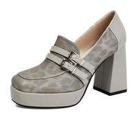 Wtharosa Mocassins À Plateforme Confortables Semelle Épaisse Talon Épais Bout Carré Slip on Chaussures De Travail pour Longue Station Debout Et Usage Quotidien Design De Soutien,Gris,40 EU