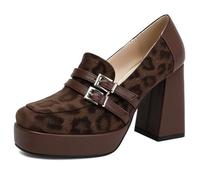 Wtharosa Mocassins À Plateforme Confortables Semelle Épaisse Talon Épais Bout Carré Slip on Chaussures De Travail pour Longue Station Debout Et Usage Quotidien Design De Soutien,Marron,38 EU