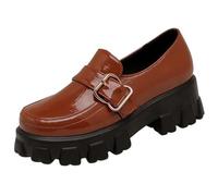 Wtharosa Mocassins Plateforme Compensés Femme Boucle Métallique Bout Rond Enfiler pour Sorties en Soirée et Tenue de Bureau Look Rétro Classique PU,Marron,40 EU