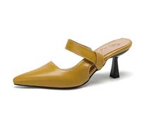 Wtharosa Mules à Talon Stiletto Grandes Tailles Femme Bout Pointu Slip on Talons Habillés pour Bureau et Événement Formel Maintien Stable Semelle Extérieure Caoutchouc,Jaune,43 EU