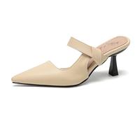 Wtharosa Mules à Talon Stiletto Grandes Tailles Femme Bout Pointu Slip on Talons Habillés pour Bureau et Événement Formel Maintien Stable Semelle Extérieure Caoutchouc,Apricot,42 EU