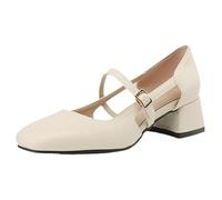 Wtharosa Sandales Confortables Mary Jane Femme Bout Carré Talon Bloc Moyen Slingback Escarpins Boucle Courroie Réglable Chaussures De Travail Décontractées pour Marche Et Bureau,Blanc,42 EU