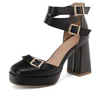 Wtharosa Sandales Plateforme D'Invitée De Mariage Femme Bout Carré Avant Fermé Talon Épais Boucle Courroie Chaussures Habillées pour Fête Et Événements du Soir,Noir,49 EU