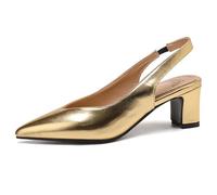 Wtharosa Sandales Slingback à Bout Pointu Femme Talon Bloc Bas Escarpins de Voyage Léger Chaussures Métalliques Confortables pour Marche en Ville et Évasions Urbaines,d'or,47 EU