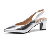 Wtharosa Sandales Slingback à Bout Pointu Femme Talon Bloc Bas Escarpins de Voyage Léger Chaussures Métalliques Confortables pour Marche en Ville et Évasions Urbaines,Argent,35 EU