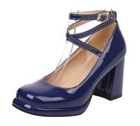 Wtharosa Talons Cuir Verni Bride Croisée Femme Bout Carré Mary Jane