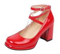Wtharosa Talons Cuir Verni Bride Croisée Femme Bout Carré Mary Jane