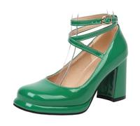 Wtharosa Talons Cuir Verni Bride Croisée Femme Bout Carré Mary Jane