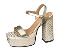 Wtharosa Talons Plateforme de Mode Bout Carré Talon Bloc Épais Sandales Sandales Habillées Stylées Chaussures Plateforme Modernes pour Tenue de Fête et Événement du Soir,d'or,34 EU