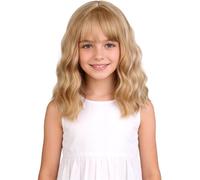 WTHCOS Perruques blondes brunes mélangées pour femmes et filles, perruque blonde courte, bou ondulée, avec frange, perruque synthétique résistante à la chaleur pour cosplay, fête costumée