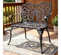 WTJDCCY Banquette Exterieur, Banc de Jardin en Fonte D'aluminium avec Dossier et Accoudoirs, Banc Exterieur pour Terrasse, Patio ou Entrée(Black)