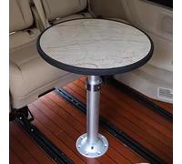WTJDCCY Ronde Table Camping Car, Table de Repas Pliable, Plateau Effet Marbre, Hauteur Réglable, Pied de Table Reglable en Aluminium, Convient aux Camping Cars et Caravanes