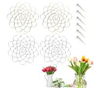 WTKYLMP Auxiliaryn Stainless Steel Floral Grid Organizer, 4/5/6" Plant Flowers Stem Grid Holder, Reusable Wire Flower Arranging Tool for Vase Plant Flower Fixation (2*Gold+2*Silver-5in)