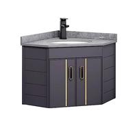 WTLONBF Ensemble Vasque Murale - Lavabo d'angle pour Salle de Bain avec Robinet et bonde chromés - Conception compacte avec Dessus de Vasque en résine Blanche - Lavabo en céramique - Fixation Murale