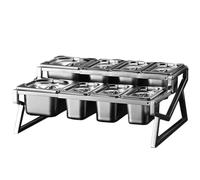 WTLONBF Étagère à épices sur Pied en Acier Inoxydable pour 10 poêles avec Couvercle, 2 rangées de Compartiments rétractables, boîte de Rangement Multiple pour épices, argentée (19,5 x 14,6 x 8,3 po)