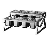 WTLONBF Étagère à épices sur Pied en Acier Inoxydable pour 10 poêles avec Couvercle, 2 rangées de Compartiments rétractables, boîte de Rangement Multiple pour épices, argentée (17,3 x 14,6 x 8,3 po)