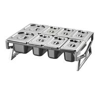 WTLONBF Étagère à épices sur Pied en Acier Inoxydable pour 10 poêles avec Couvercle, 2 rangées de Compartiments rétractables, boîte de Rangement Multiple pour épices, argentée (19,5 x 14,6 x 6,5 po)