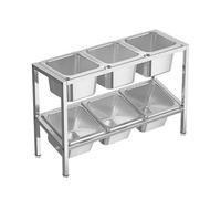 WTLONBF Station de Garniture à Pizza, Distributeur de Condiments compartimenté en Acier Inoxydable, Organisateur de comptoir pour épices, sauces, confitures et Fruits (Argent-A, 54 x 18,5 x 35 cm)