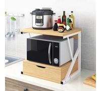 WTLONBF Support à Micro-Ondes en Bois à 2 Niveaux avec tiroir, Organisateur de Rangement de Cuisine Robuste pour Micro-Ondes, Grille-Pain, imprimante, Gain de Place sur Le Plan de Travail