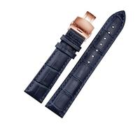 WTNZBAEM Bracelet de montre bleu foncé compatible avec les bracelets de montre Rossini Omega avec fermoir papillon, tailles: 16mm, 18mm, 19mm, 20mm, 21mm, 22mm, 23mm(Blue-rose gold,18mm)