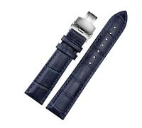 WTNZBAEM Bracelet de montre bleu foncé compatible avec les bracelets de montre Rossini Omega avec fermoir papillon, tailles: 16mm, 18mm, 19mm, 20mm, 21mm, 22mm, 23mm(Blue-silver clasp,24mm)