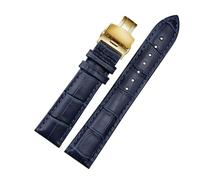 WTNZBAEM Bracelet de montre bleu foncé compatible avec les bracelets de montre Rossini Omega avec fermoir papillon, tailles: 16mm, 18mm, 19mm, 20mm, 21mm, 22mm, 23mm(Blue-gold clasp,17mm)