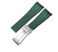 WTNZBAEM Bracelet de montre en caoutchouc compatible avec Rolex 20 mm 21 mm noir bleu, bracelet de montre en silicone étanche à extrémité incurvée(Green silver clasp,20mm)