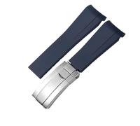 WTNZBAEM Bracelet de montre en caoutchouc compatible avec Rolex 20 mm 21 mm noir bleu, bracelet de montre en silicone étanche à extrémité incurvée(Blue silver clasp,20mm)