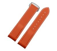 WTNZBAEM Bracelet de montre en caoutchouc et silicone, compatible avec les montres Omega Seamaster 300 Speedmaster, bleu, noir, orange, 20 mm et 22 mm, extrémités incurvées(Orange white silver,22mm)