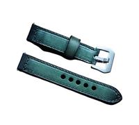 WTNZBAEM Bracelet de montre épais en cuir vintage 20 mm, 22 mm, 24 mm, avec boucle en acier inoxydable, compatible avec Panerai KZB02(Green,24mm)